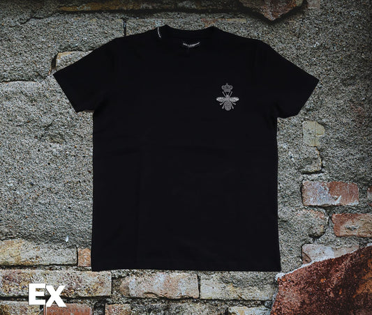 Black Minimalist T-Shirt with Embroidered Bee Detail