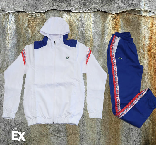 Lacoste Two Piece Tracksuit | White & Blue & Red